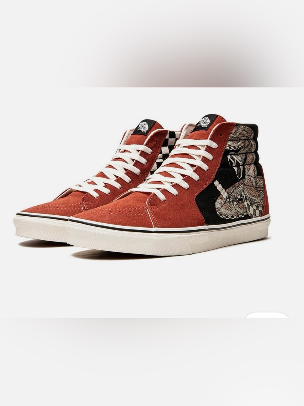 Vans Sk8-Hi Desert Snake Checkered Canvas Chili Red Suede Shoes W-8/M-6.5